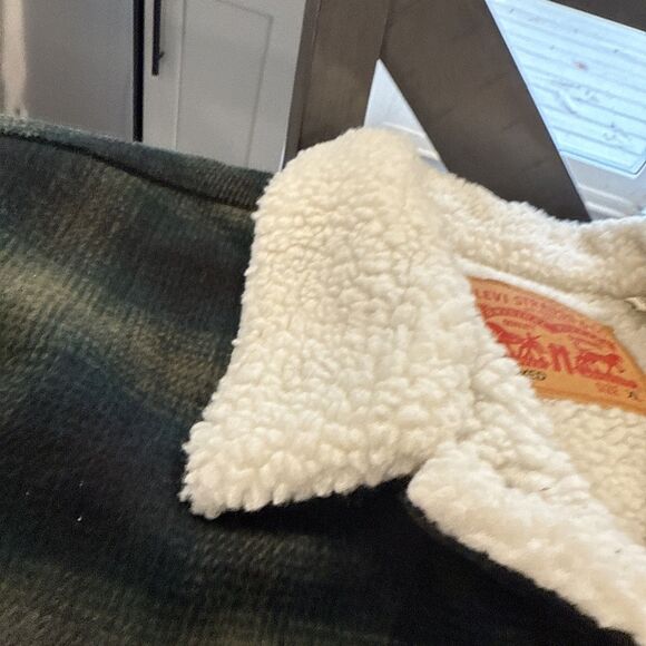 LEVIS A60300003 PLAID GREEN XLARGE SHERPA RELAXED TRUCKER JACKET MENS NWT NEW - Picture 8 of 11